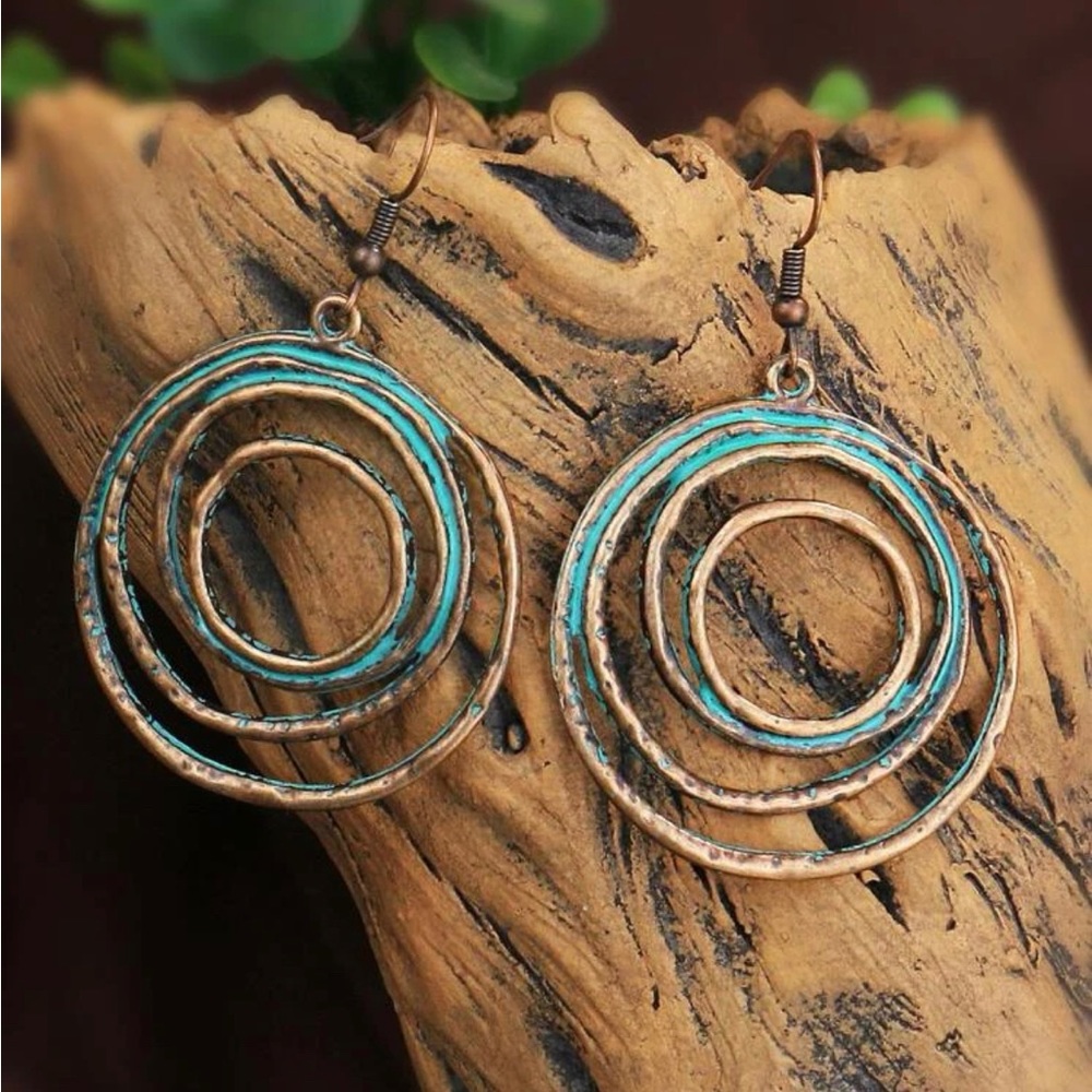 Bronze and Turquoise Swirl Drop Earrings